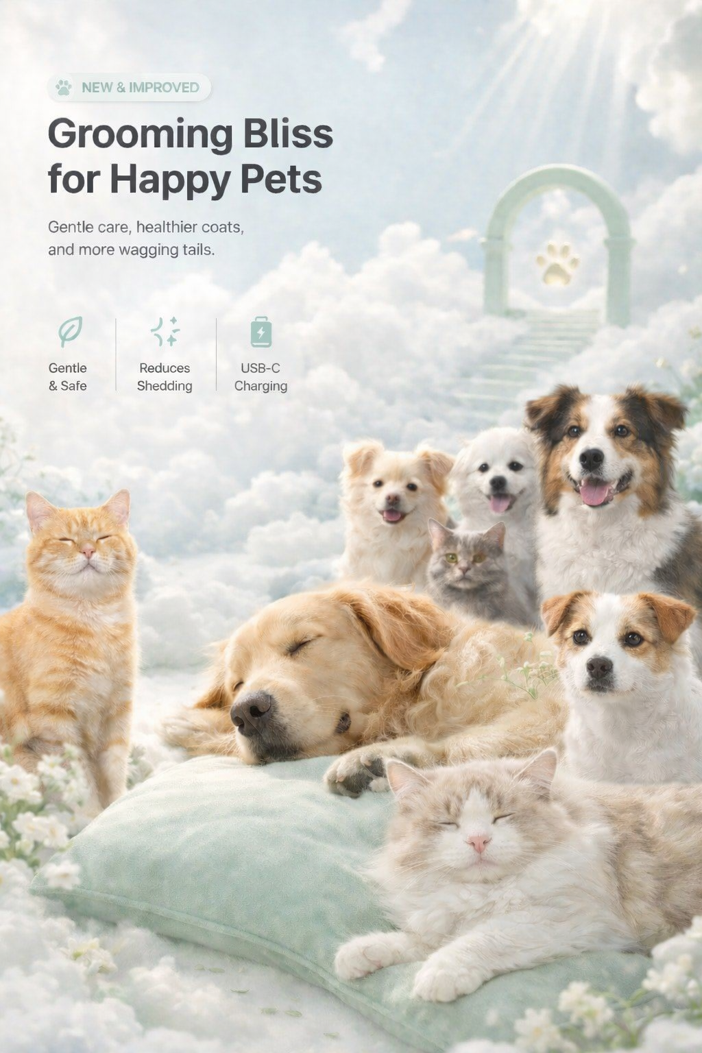 Pet Cleaning Grooming Dematting Mist Humidifier Hair Remover Brush