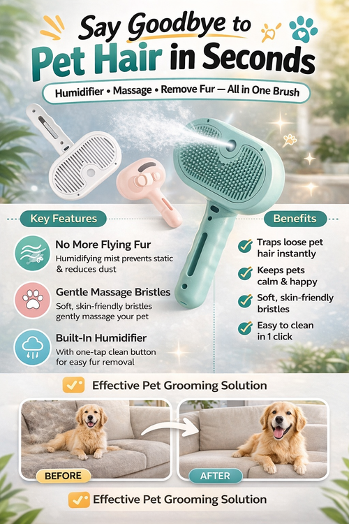 Pet Cleaning Grooming Dematting Mist Humidifier Hair Remover Brush