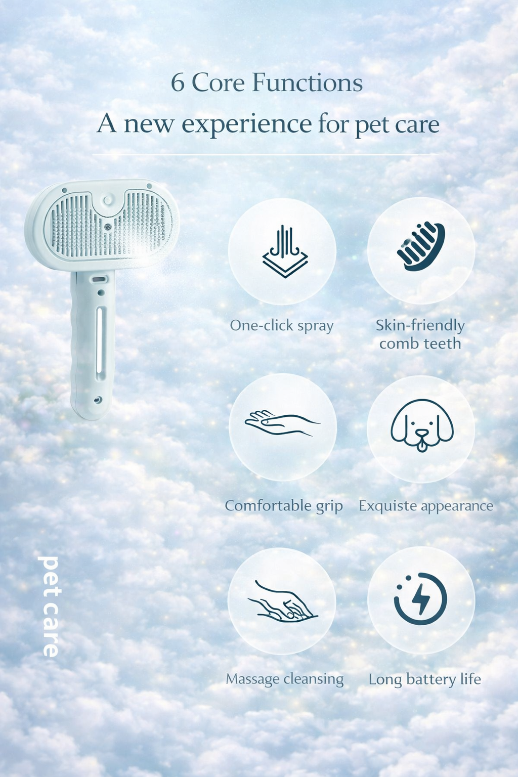 Pet Cleaning Grooming Dematting Mist Humidifier Hair Remover Brush